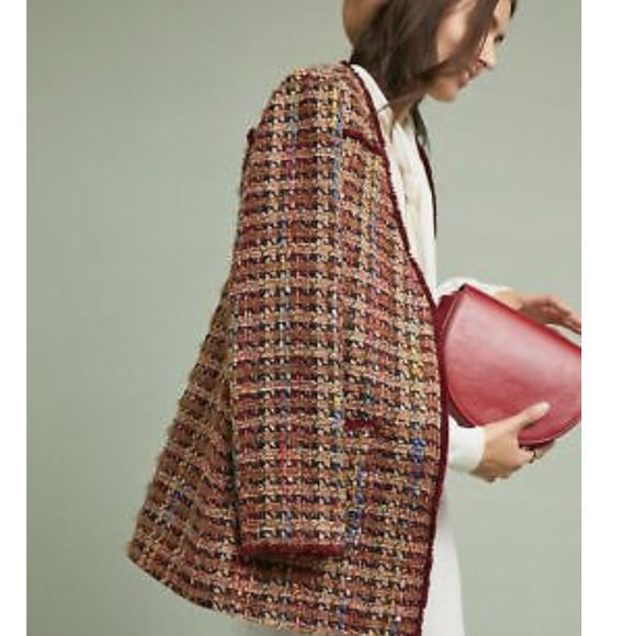 ANTHROPOLOGIE {Ett Twa} Arlequin Tweed Blazer Jacket Multicolor Wool Blend Med - Picture 1 of 15